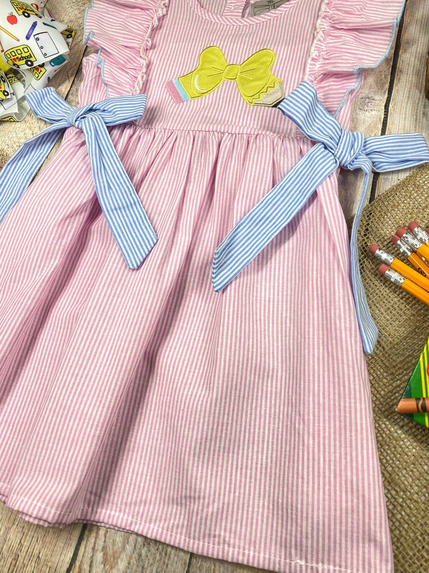 Pencil Bow Stripe Tie Dress | Girls School Outfit