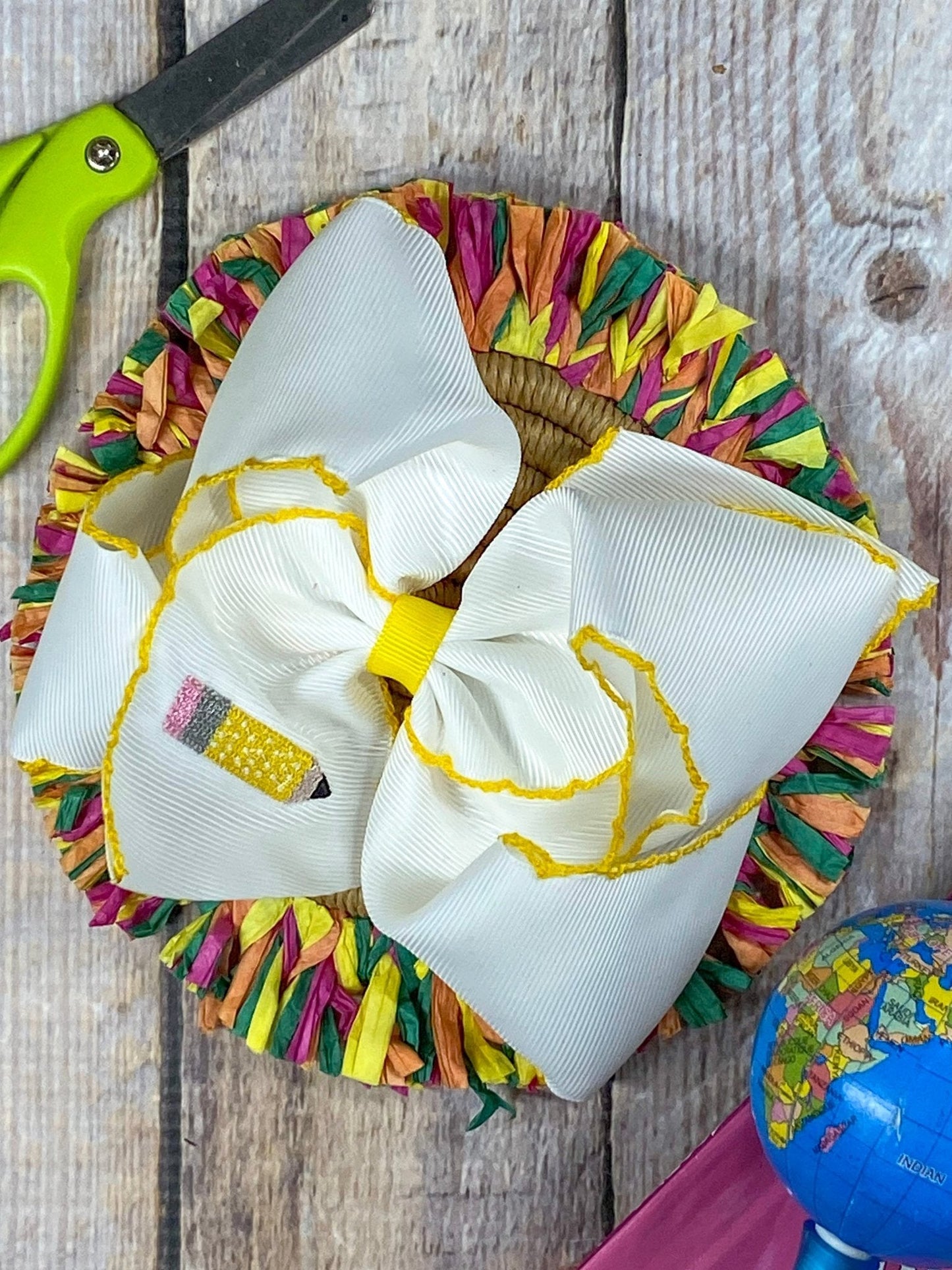 Pencil Embroidered Moonstitch Hair Bow | Clip or Headband