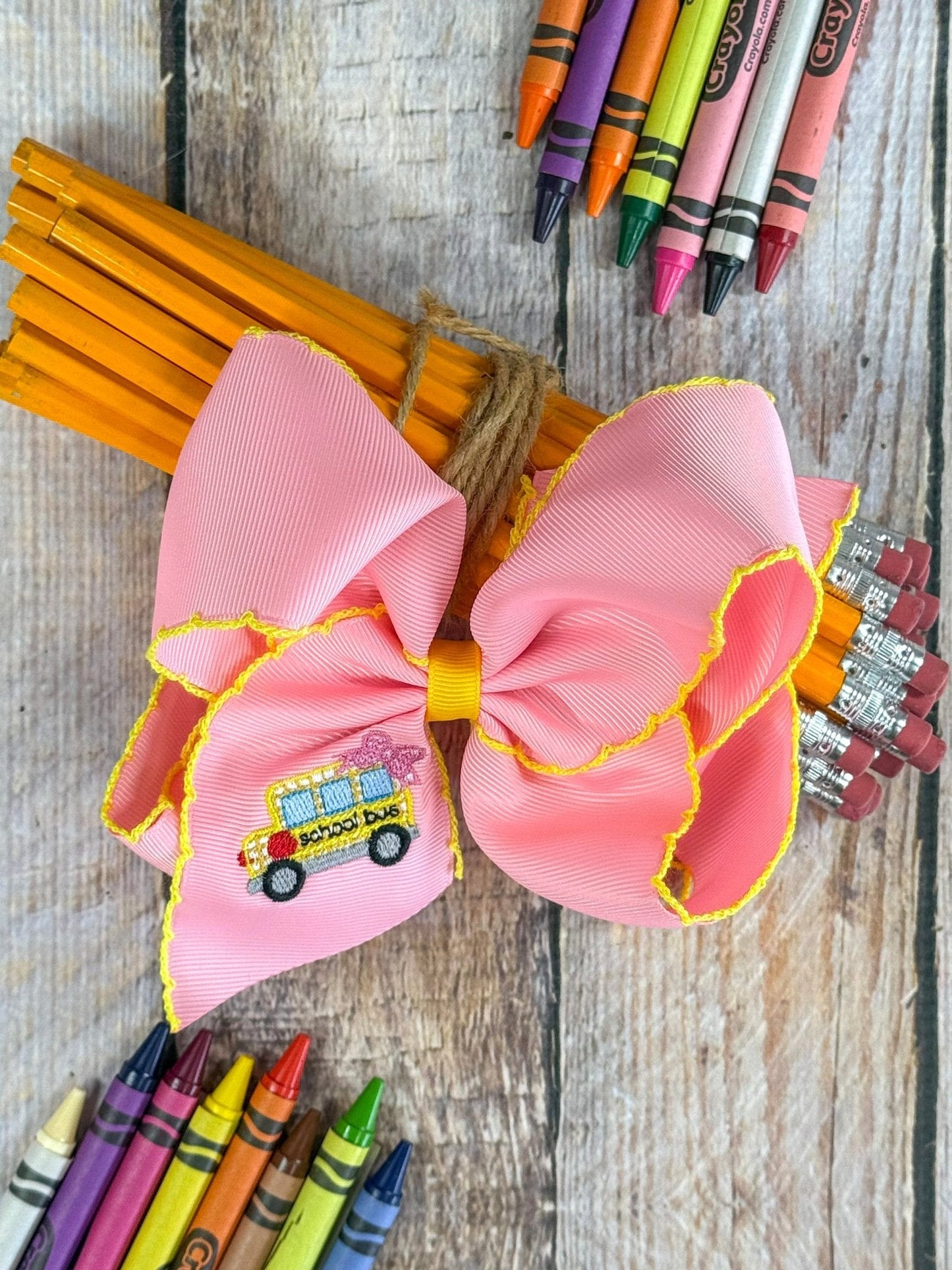 School Bus Embroidered Moonstitch Hair Bow | Clip or Headband