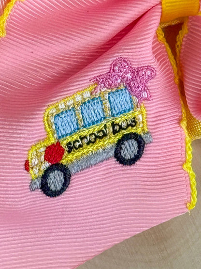 School Bus Embroidered Moonstitch Hair Bow | Clip or Headband