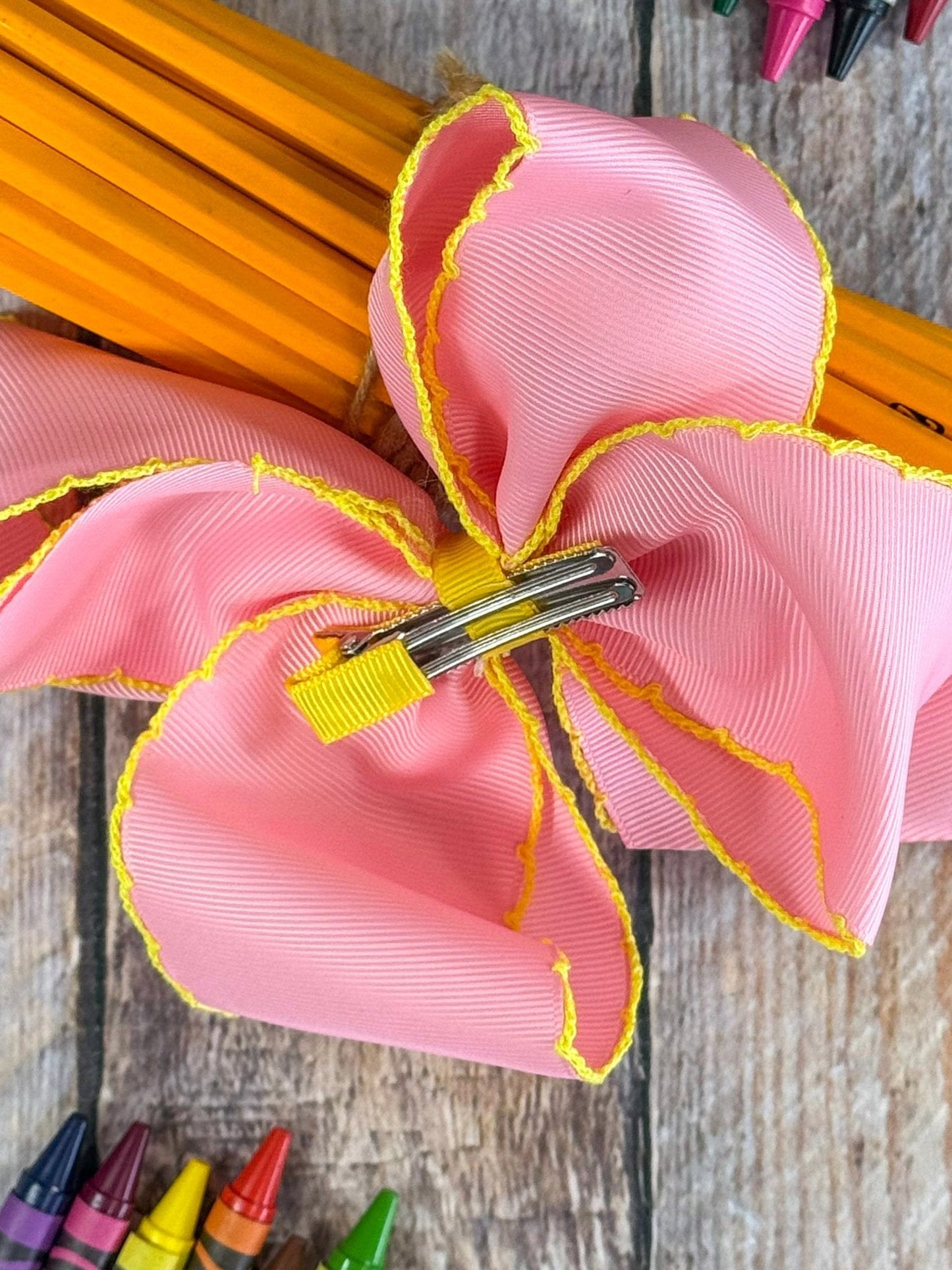 School Bus Embroidered Moonstitch Hair Bow | Clip or Headband