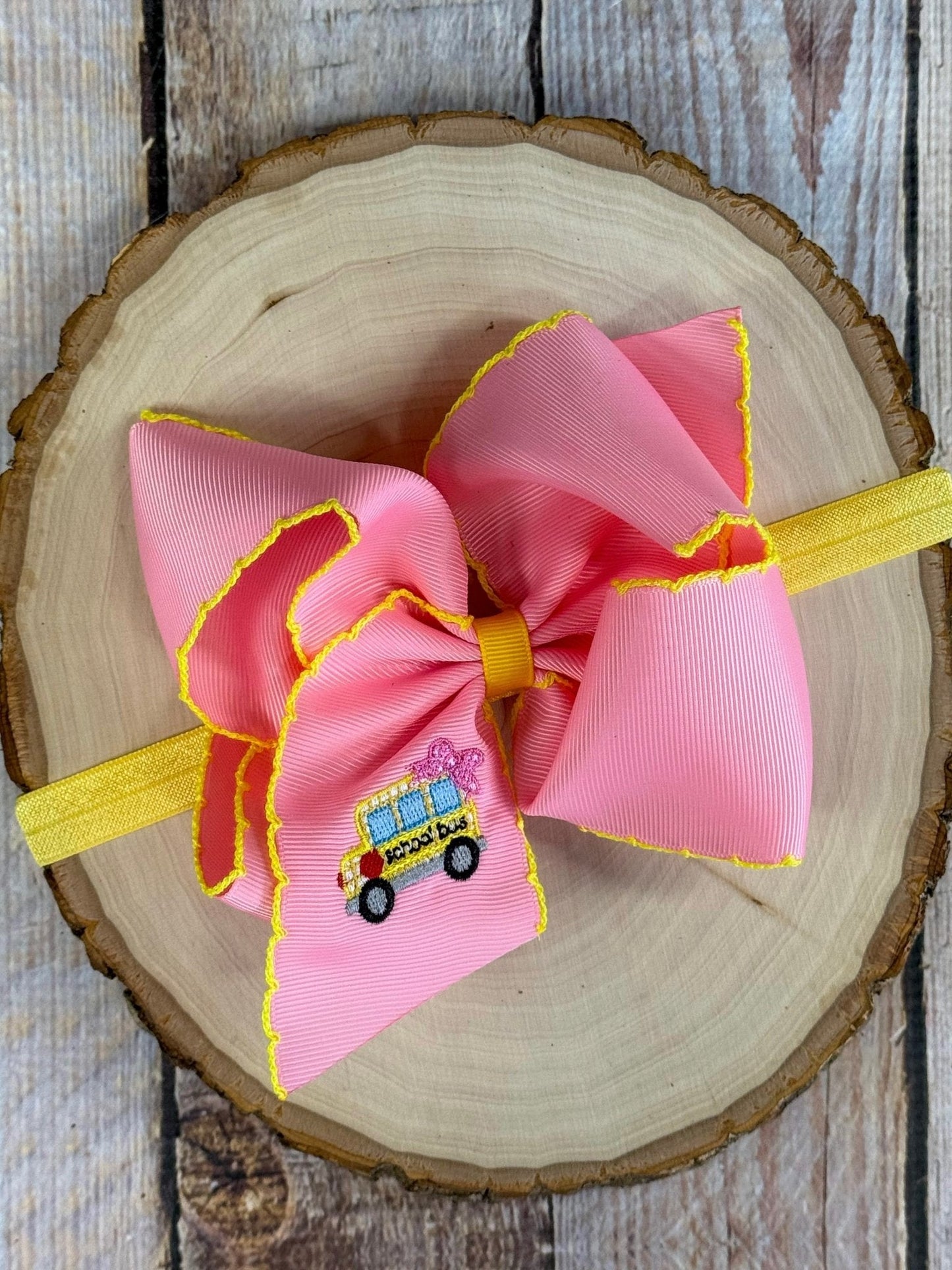 School Bus Embroidered Moonstitch Hair Bow | Clip or Headband