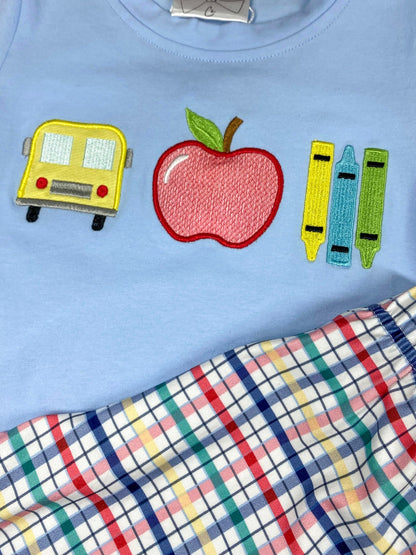School Days Appliqué Tee & Plaid Shorts Set | Boys Back to School Outfit