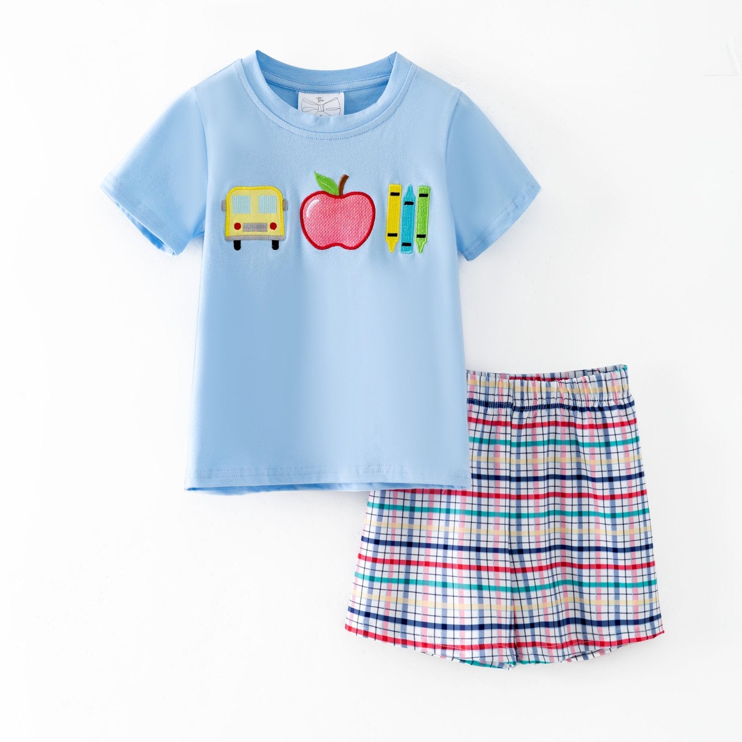 School Days Appliqué Tee & Plaid Shorts Set | Boys Back to School Outfit