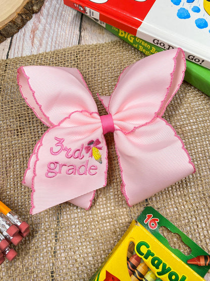 School Grade Embroidered Pencil Moonstitch Bow | Pre-K to 5th Grade