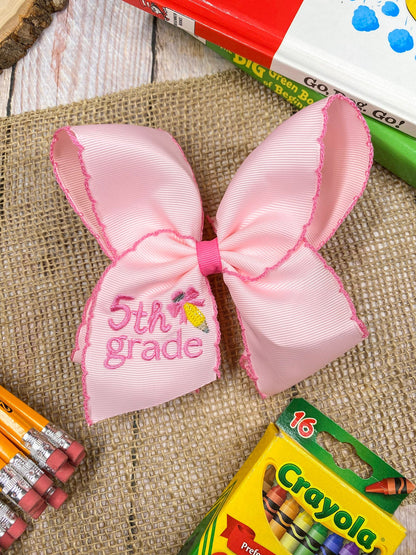 School Grade Embroidered Pencil Moonstitch Bow | Pre-K to 5th Grade